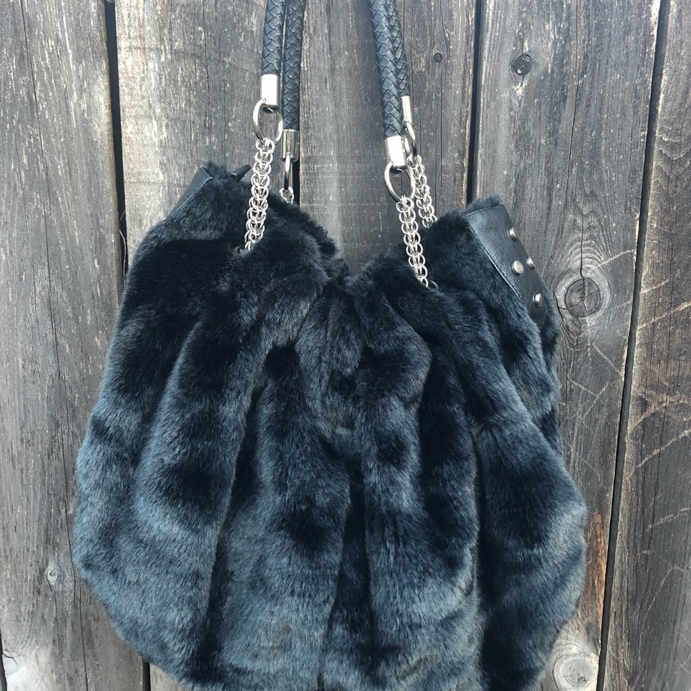Olivia+joy black fur purse
